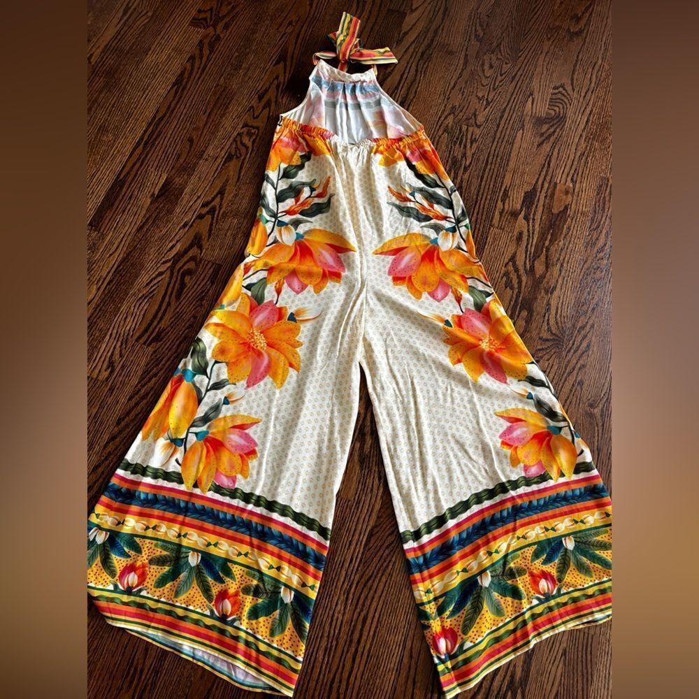 Farm Rio x Anthropologie Floral Halter Jumpsuit size Large - Picture 4 of 6